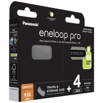   Panasonic Eneloop Pro 930mAh (AAA / R03) Mikró Újratölthető Elem / Ni-MH Akkumulátor (4db) + Box