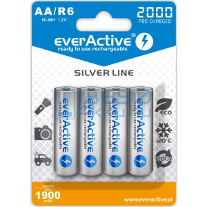 EverActive Silver 2000 1900mAh (AA / R6) Ceruza Újratölthető Elem / Ni-MH Akkumulátor (4db)