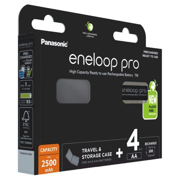 Panasonic Eneloop Pro 2500mAh (AA / R6) Ceruza Újratölthető Elem / Ni-MH Akkumulátor (4db) + Box